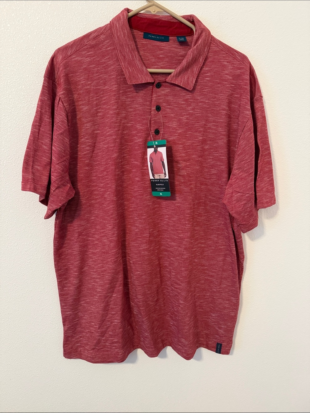 Perry Ellis Red Heather Polo Shirt - Men's Casual Short Sleeve